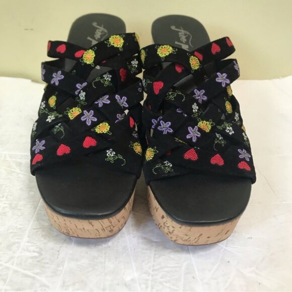 Free People Lisbon Platform Heels Floral Suede Platform Mules Sandals Clogs 7.5 - Picture 6 of 14